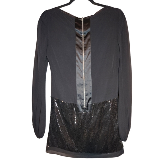 Marciano Silk Black Long Sleeve Sequin Mini Dress Size S - Picture 3 of 8